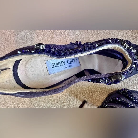 Jimmy Choo Purple Rhinestone Stiletto Heels - Picture 9 of 12